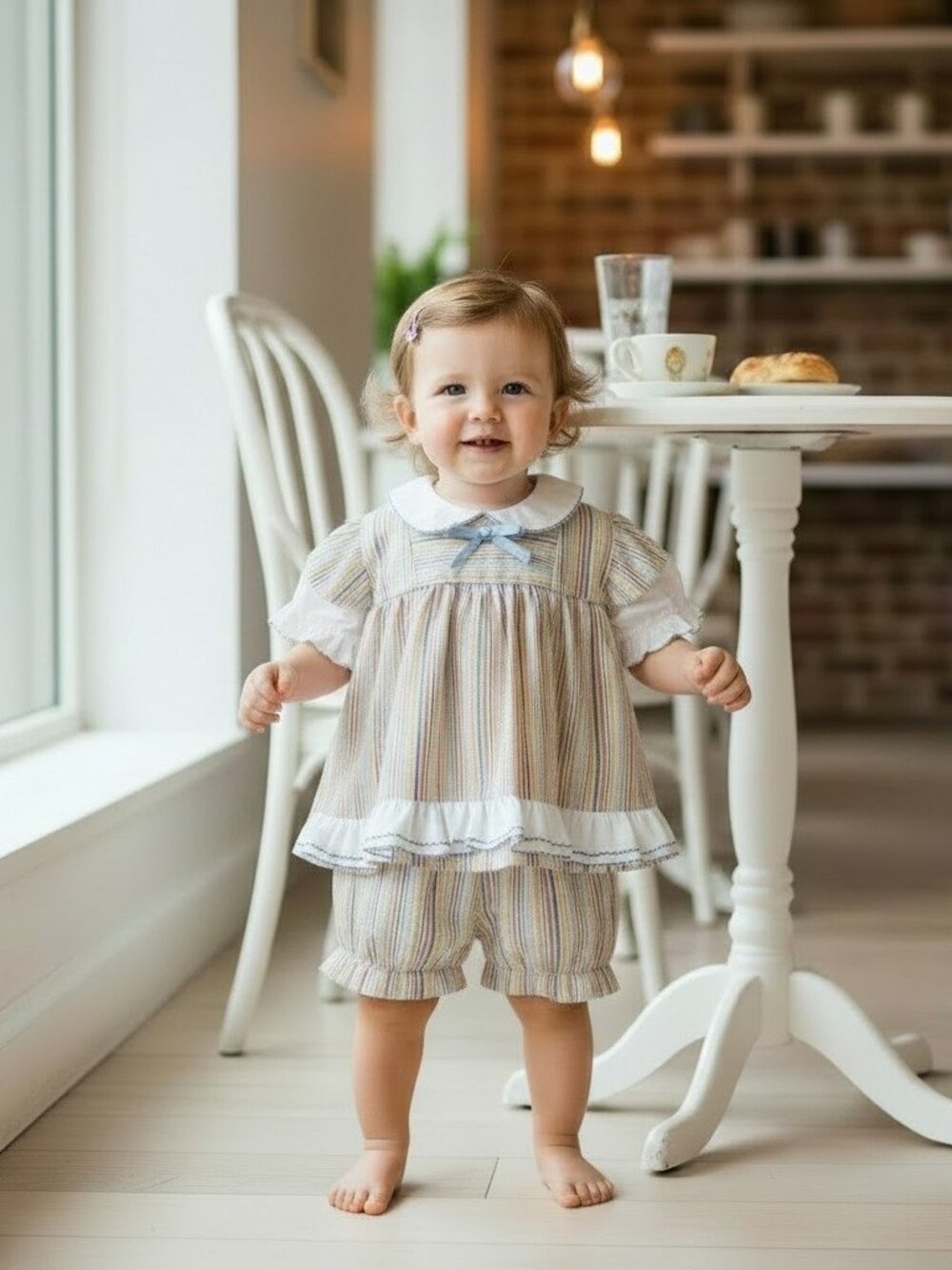 Vintage Charming Original 80s-90s 18 months Baby Girl Rainbow Dress with Bloomer